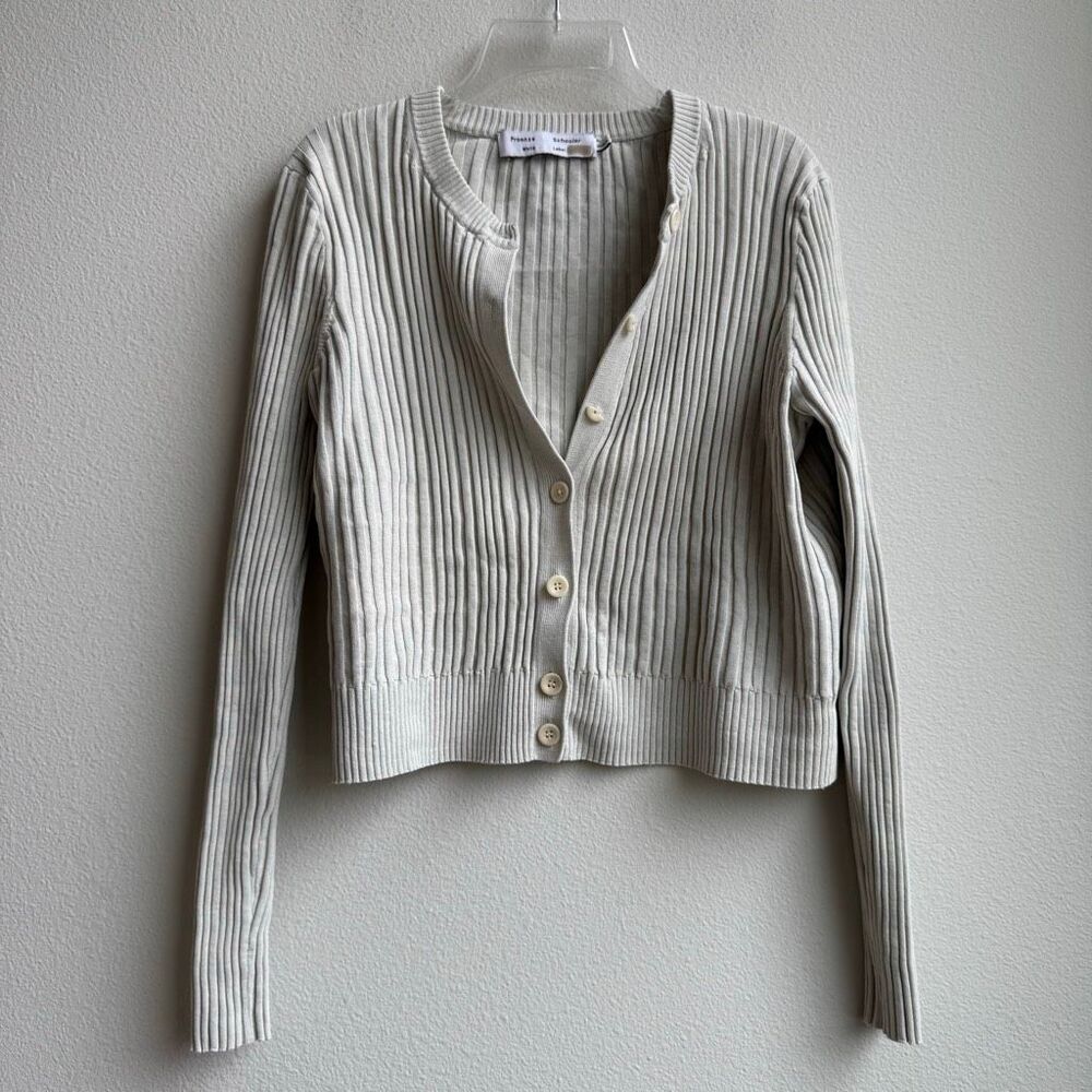 Proenza Schouler Ribbed Cotton & Silk Grey Blue V Neck Cardigan Size Large